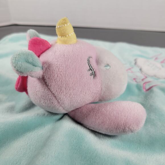 Baby Starters Unicorn Lovey Security Blanket Rattle Pink Teal Little Dream Plush - Picture 6 of 10